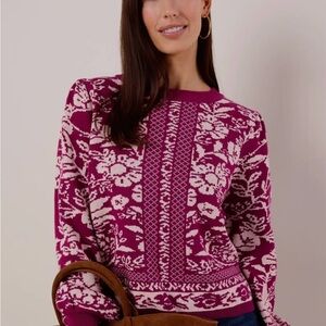 Avara NWT Floral Knit Sweater - Pink and Cream